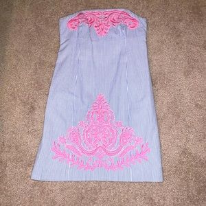 Lilly Pulitzer strapless seersucker embroidered beaded dress, 4
